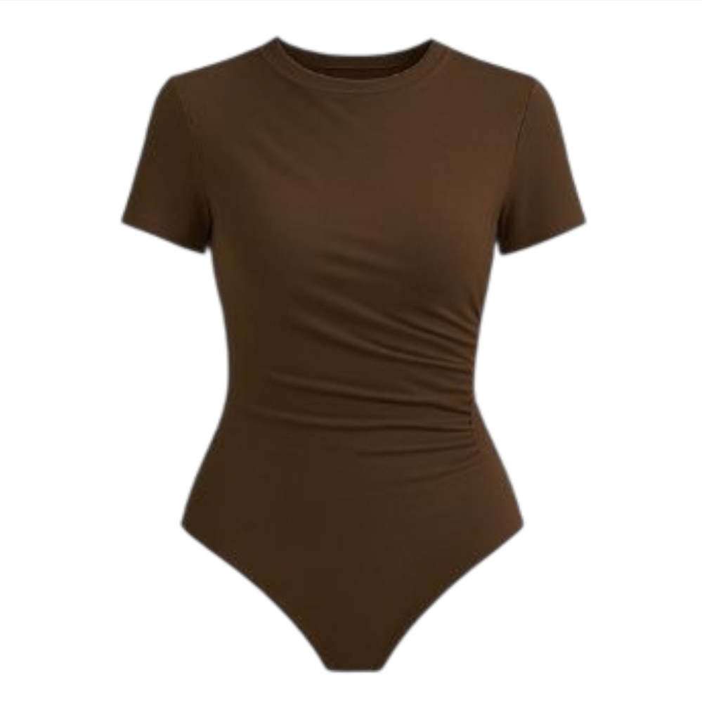 NWOT: Blue, Elegant, ruched, short sleeve, snap closure, bodysuits (10 Colors) - Picture 12 of 13
